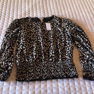 Leopard smocked shimmer blouse M
